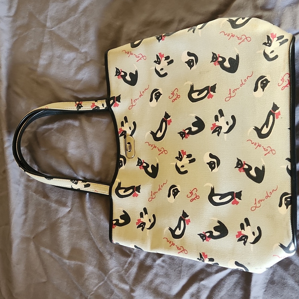 Lulu Guinness London Siamese Cat Vintage Rare Canvas Turn Lock Fall Winter